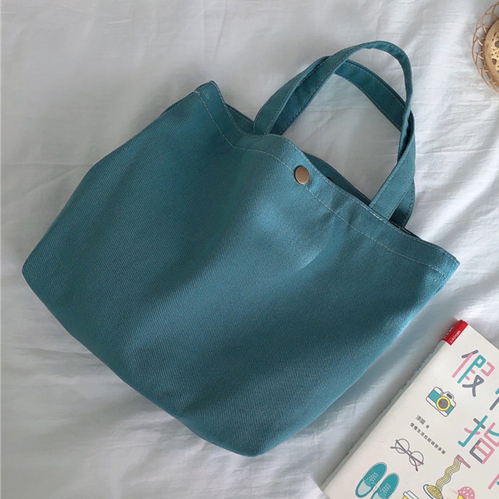 561 Solid Color Canvas Tote Bag Snap Button Small Handbag for Travel Shopping 561 Solid Color Canvas Tote Bag Snap Button Small Handbag for Travel Shopping